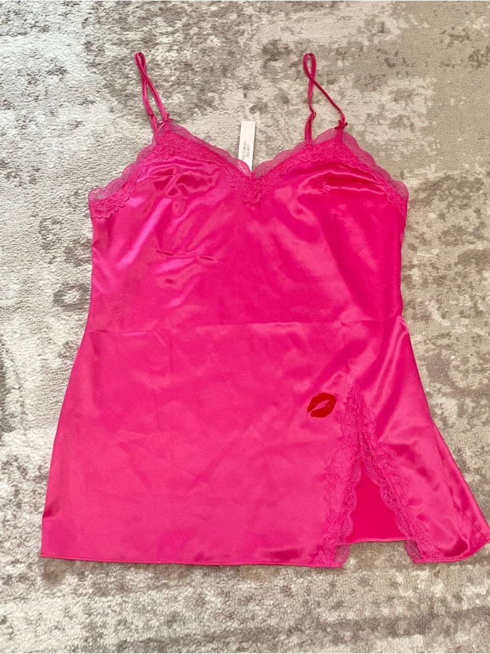 Victoria's Secret Tease Satin Lace-Trim Mini Slip Dress Enchanted Pink